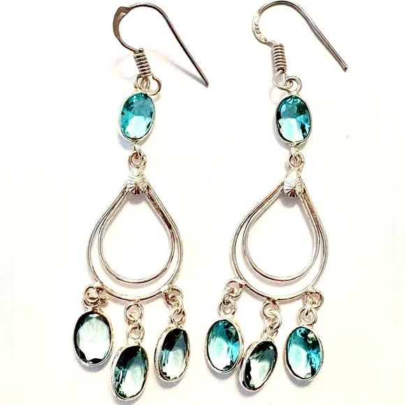 2 inch, delicate, silver, Blue Topaz earrings. - Picture 5 of 6